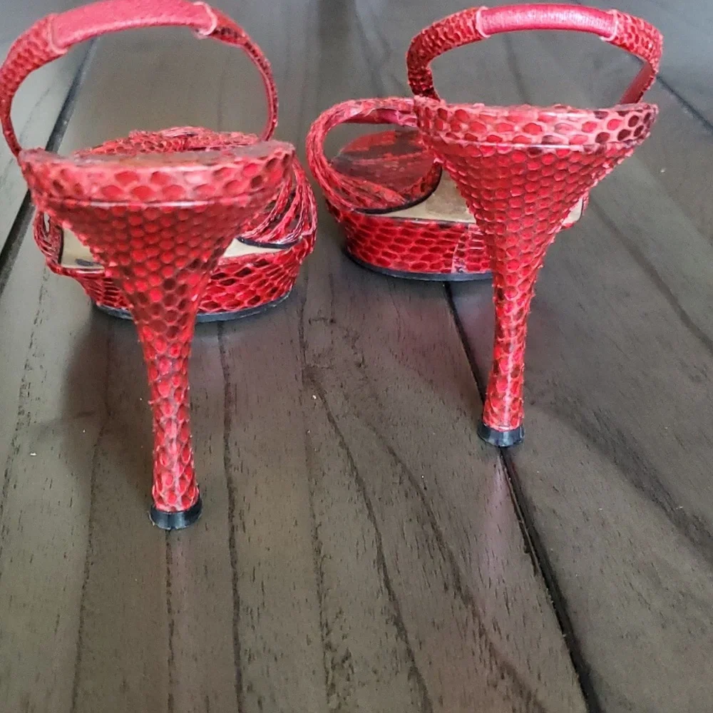 René Caovilla Snakeskin Slingback Heel Sandals, Red, 39EU (9US) - Picture 9 of 15